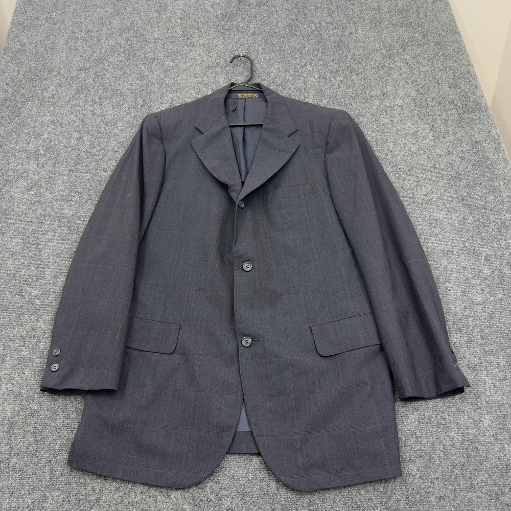 Vintage Brooks Brothers Blazer Mens 42 Blue Gray Wool Plaid Golden Fleece Sport